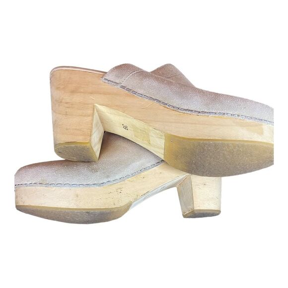Free People Highland Park Clog Mule Gray Suede Wooden Heel - Picture 9 of 16